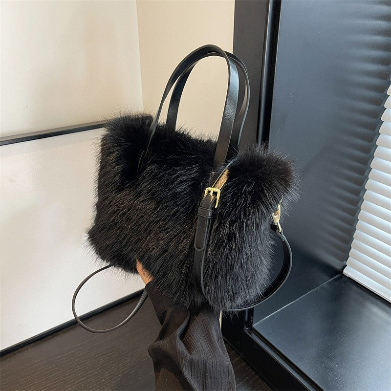 Solid Zipper Women's Shoulder Bags Ladies Bags on Sale 2024 High Quality Winter Milk Cotton Women's Handbags Fashion Soft Bolsos