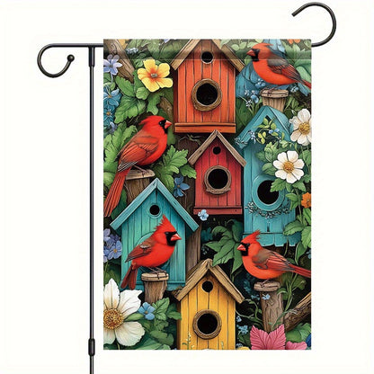 1pc Vibrant Cardinal Birdhouse Garden Flag - Double-Sided Polyester Lawn Flag, 11.81 x 17.72 Inches, Colorful Spring Nest Box De