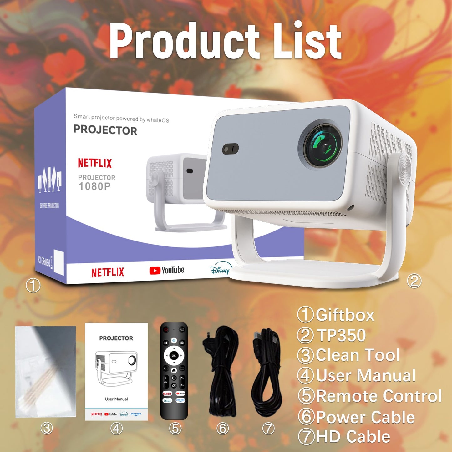 Projetor Velec Compatível com Netflix Android 13 4K Nativo 1080P 650ANSI Com Foco Automático Wifi6 BT5.2 Projetor Doméstico e Externo