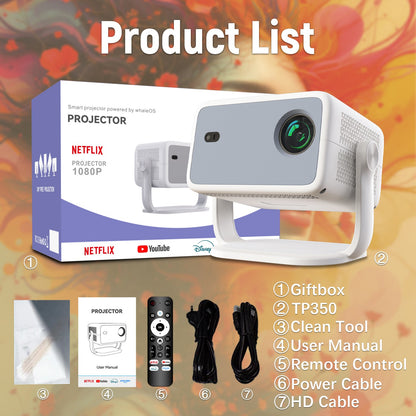 Projetor Velec Compatível com Netflix Android 13 4K Nativo 1080P 650ANSI Com Foco Automático Wifi6 BT5.2 Projetor Doméstico e Externo