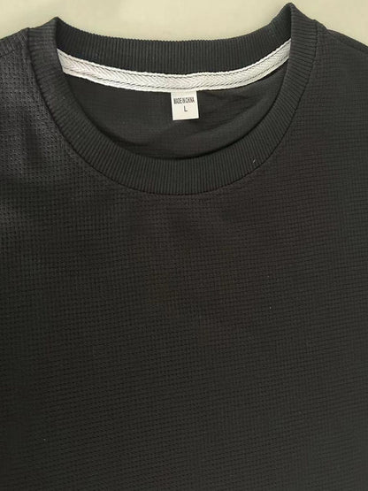 High-end Quality Waffle Fabric Round Neck T Shirts Long Sleeved 2023 Spring Autumn Casual All-match T-shirt Fashion Men Clothing