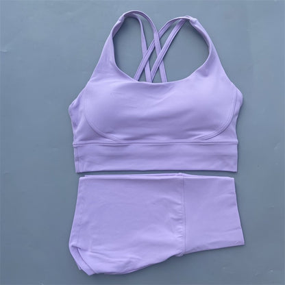 Solid Color gym bike Yoga Set short Legging +cross sport bra Tracksuit  Athletic Women Gym Suit Comprehensive Training Jogging