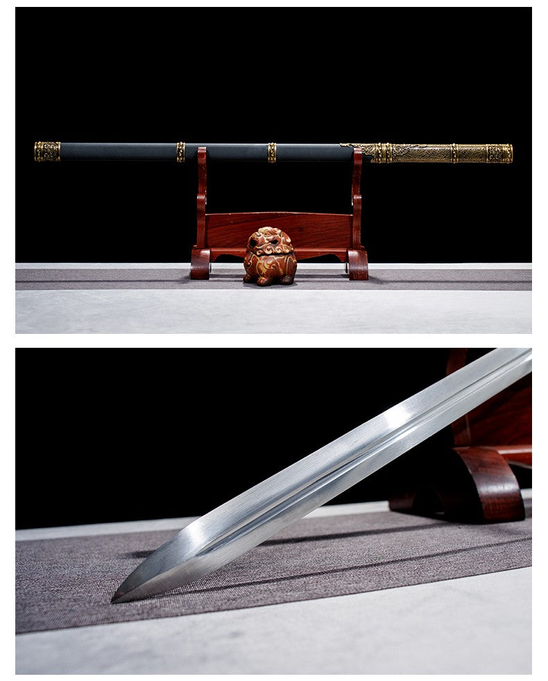 Classic Tang Dynasty Straight Sword Plain Polished Blade Matte Black Scabbard Traditional Tang Dynasty Jian Collectible Sword