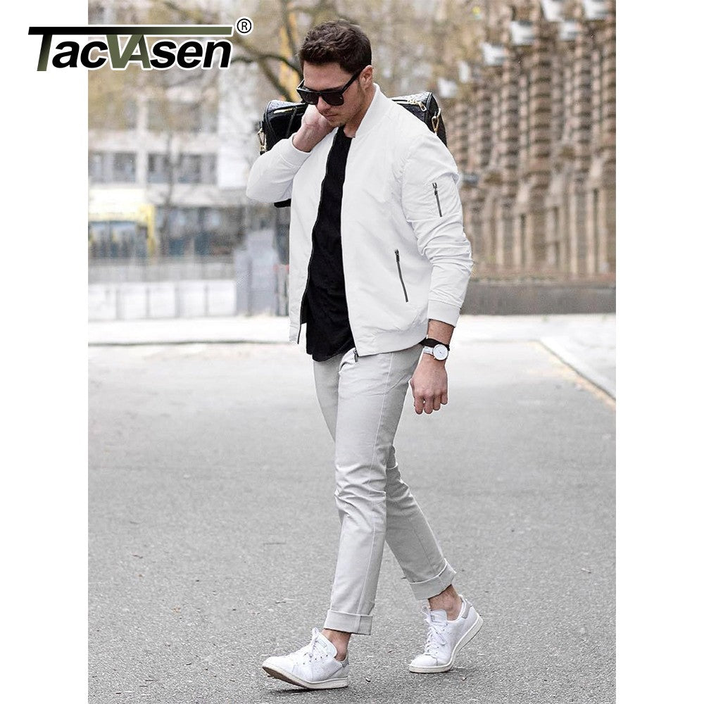 TACVASEN Men's Bomber Jacket Summer Autumn Thin Lightweight Casual Windbreaker Multi-pockets Full Zip Up Varsity Baseball Jacket