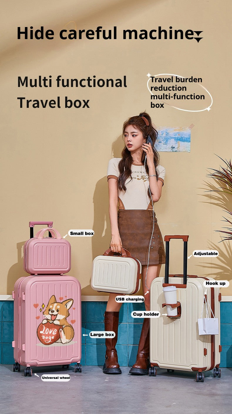 Mala de Viagem Nova Design com Porta-copos Mala Feminina de Bordo Mala de Viagem Feminina Conjunto de Malas de Viagem de 20 a 28 Polegadas Conjunto de Malas de Bordo em PC
