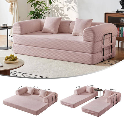 79" Convertible Sofa Bed, Corduroy Convertible Sleeper Sofa Bed, Boneless Couch with Fixed-Shape Frame, Floor Sofa Modular Couch