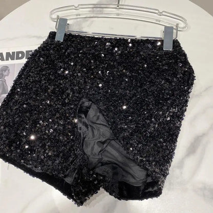 New Autumn Black Velvet Shorts Women Sequined Shiny Versatile Short Pants Clubwear Shorts Hot Pants High Street