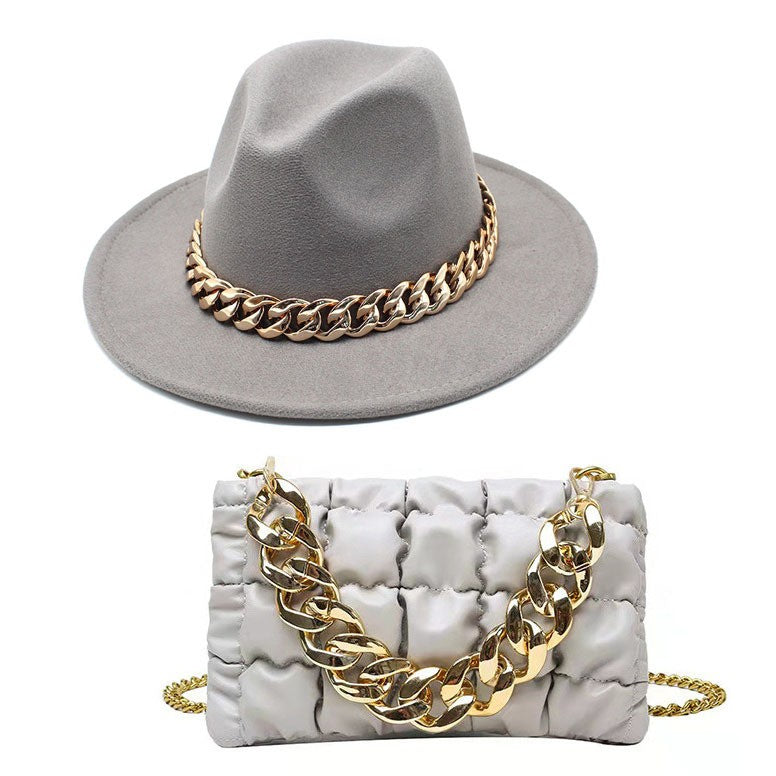 Conjuntos de 2 Peças para Mulheres com Bolsa Grande e Corrente, Chapéu Fedora, Moda 2022, Luxo, Festa, Casamento, Chapéu de Jazz ?????