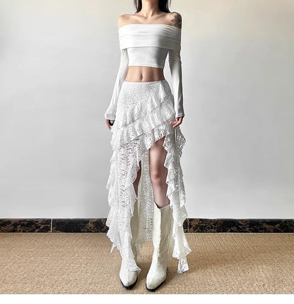 Gothic Skirt 2000s Summer Women's Clothes Gyaru Kpop Streetwear Lace High Waist Casual Aesthetic Long Skrit Femme Hip Hop Skirts