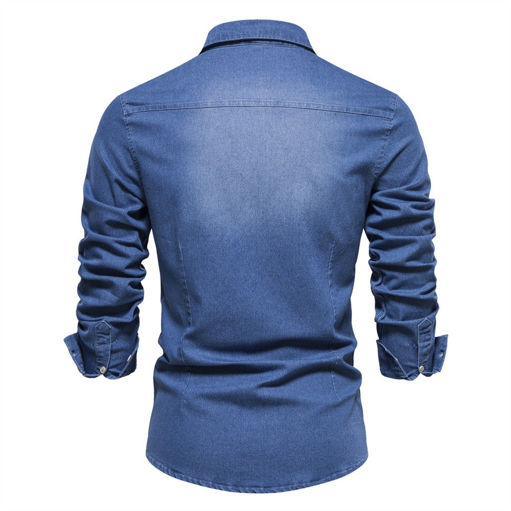 AIOPESON Elastic Cotton Denim Shirt Men Long Sleeve Quality Cowboy Shirts for Men Casual Slim Fit Jeans Men Shirts