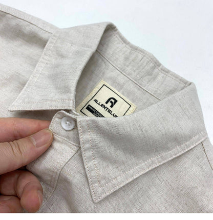 Sold Color Mens Cotton Linen Shirts Harajuku Casual Simple Comfortable Long Sleeve Loose Buttons Blouses Shirt With Chest Pocket