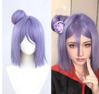 Perruque de Cosplay Konan HSIU, cheveux synthétiques courts violets de 40CM, résistants à la chaleur + bonnet de perruque