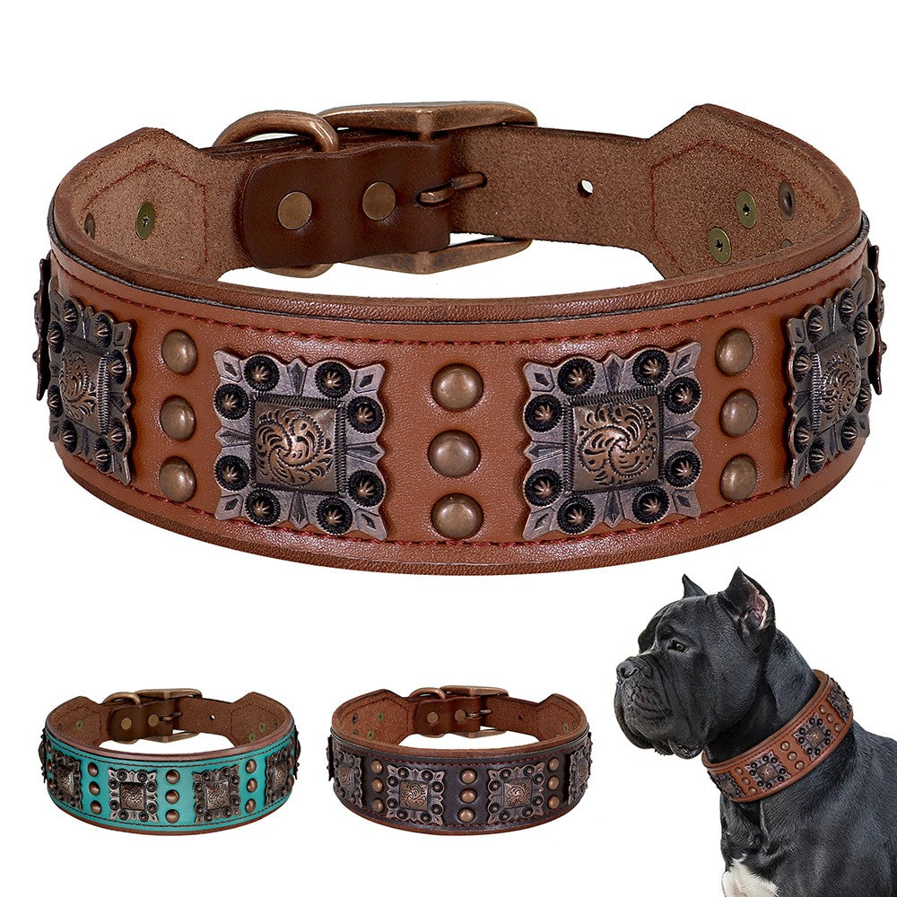 Coleira Legal Com Espinhos Para Cães De Porte Médio E Grande, Couro Genuíno, Pitbull, Bulldog, Acessórios Ajustáveis Para Animais De Estimação, Coleiras, Colar