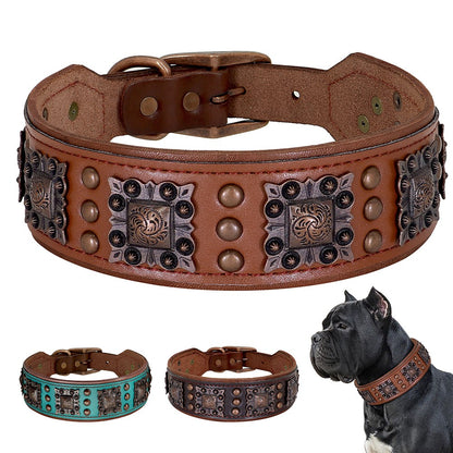 Coleira Legal Com Espinhos Para Cães De Porte Médio E Grande, Couro Genuíno, Pitbull, Bulldog, Acessórios Ajustáveis Para Animais De Estimação, Coleiras, Colar