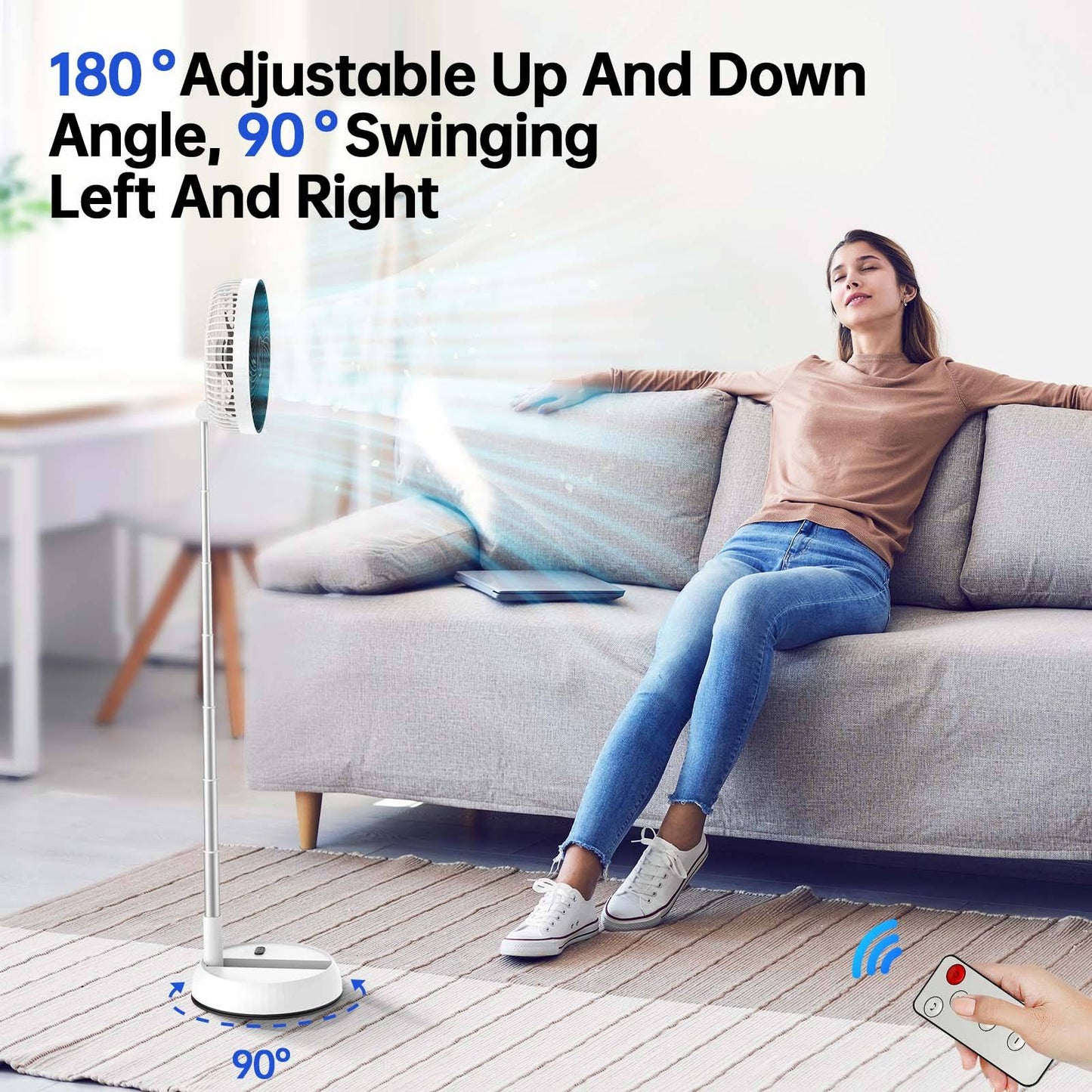 7200mAh outdoor portable silent remote control desktop vertical automatic shaking fan aluminum alloy telescopic timed home fan