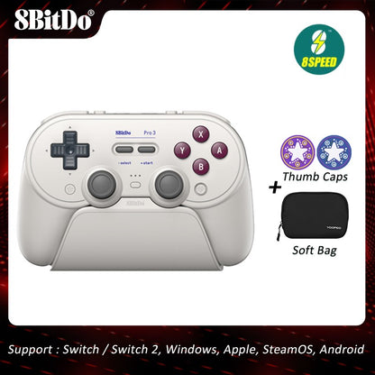 8BitDo Pro 3 Bluetooth Controller for Nintendo Switch 1/2 with TMR Joysticks, Charging Dock for Windows, Apple, SteamOS, Android