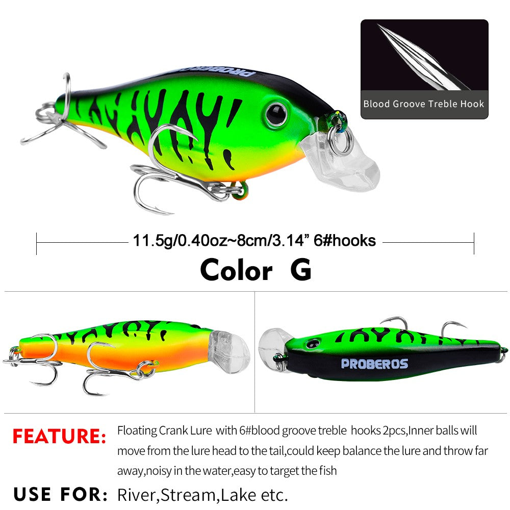 PROBEROS 1pc Simulation Floating Crankbait Fishing Lure, 11.5g Bionic Artificial Wobbler Bait, Fishing Accessories For Bass Pike