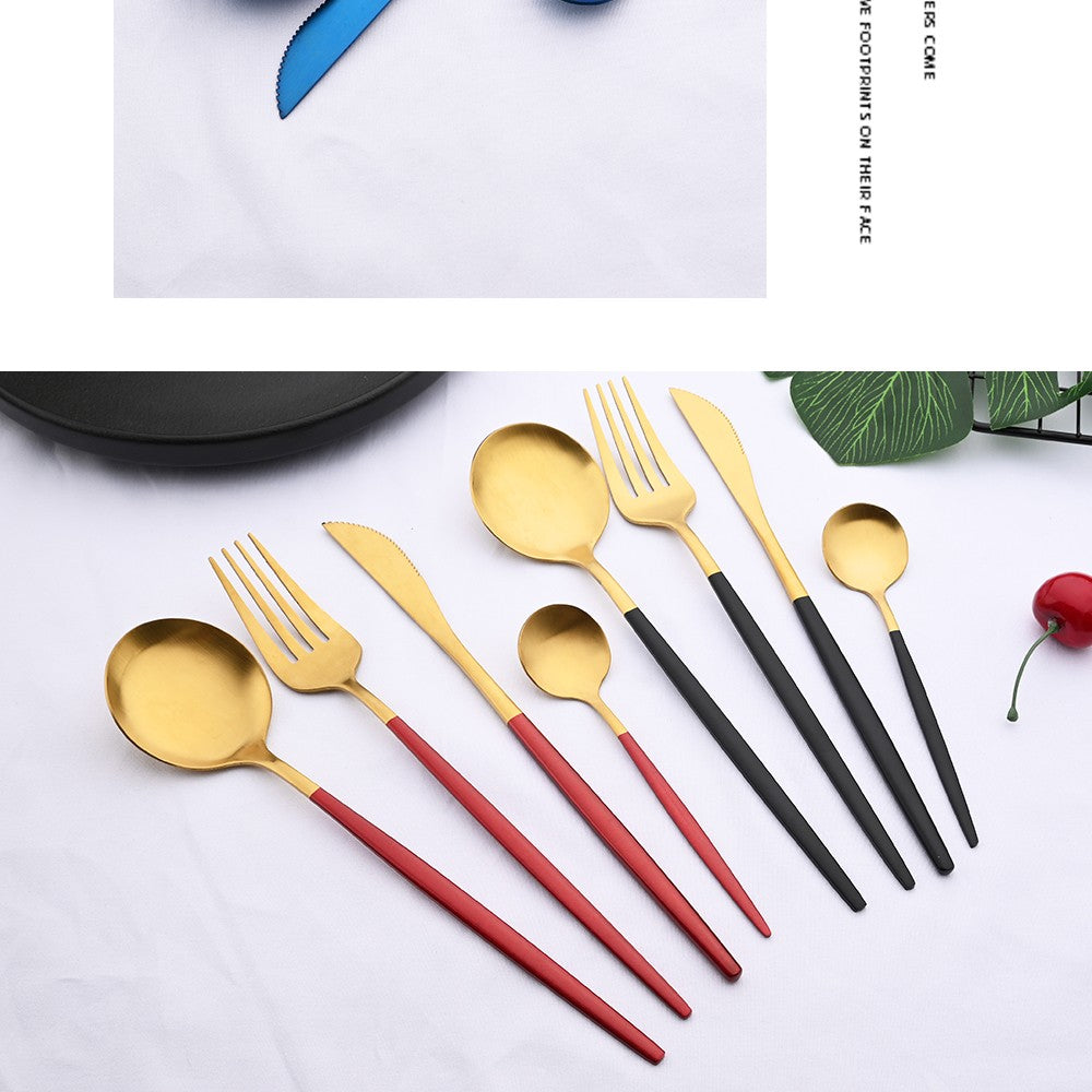 Conjunto de Talheres 24 Peças Preto Fosco em Aço Inoxidável para Cozinha, Faqueiro de Bife, Garfo, Colher, Louça de Mesa