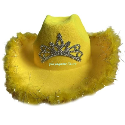 Y88A Furry Trims Western Hat Western Jazzs Party Hat Woman Cowgirls Hat Party