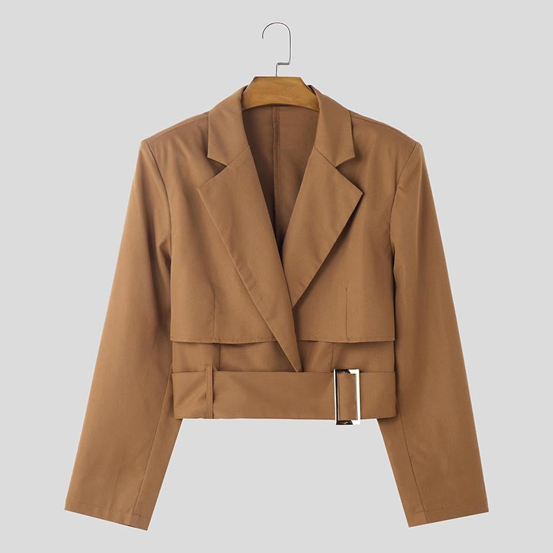 Fashion Well Fitting Tops INCERUN New Men Deconstruct Metal Buckle Suit Coat Casual Streetwear Cropped Long Sleeved Blazers 2025