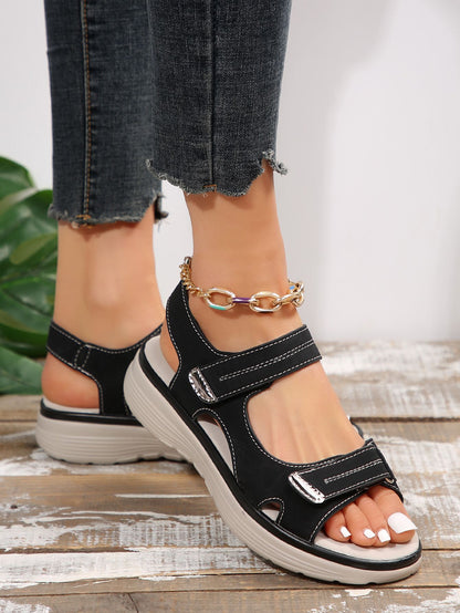 Women's Solid Color Casual Sandals, Platform Ankle Buckle Soft Sole Walking Wedge Shoes, Slingback Summer Shoes