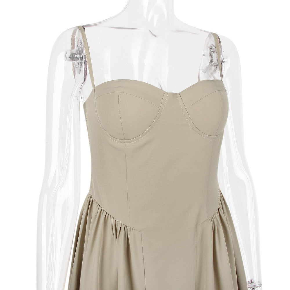 Summer Women Elegant Sleeveless Backless Pleated Dresses Lady Sexy Solid Sling M