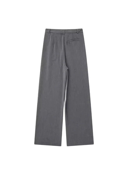 TRZA Women Fashion With Darts Front Pockets Wide Leg Pants Vintage High Waist Zi