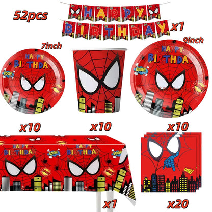 Mask Spider Hero Birthday Party Supplies Tableware Kit Plates Cups Tablecloth Backdrop Balloons Kids Party Decorations Favors