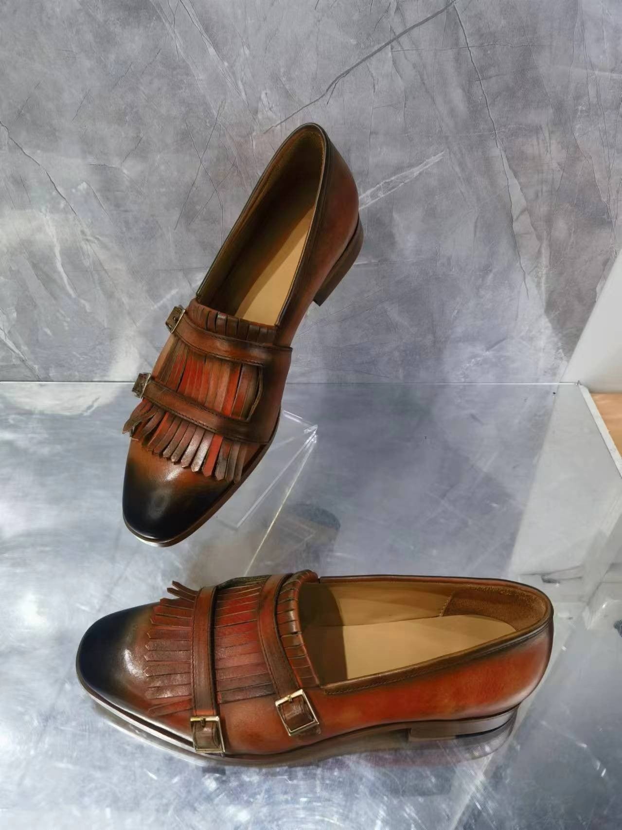 Retro Style Classic Men Polished Cow Leather Loafer Shoes Spring Autumn Male Round Toe Slip On Brown Single Shoes