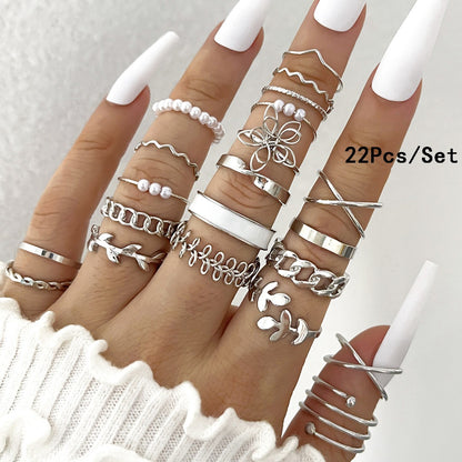 Conjunto de 23 Anéis de Nudilho da Moda para Mulheres com Cristal Estrela Lua Olho Onda Cor Ouro Prata Anéis Femininos Jóias da Moda para Festa Presente