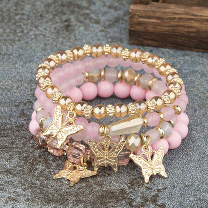 Conjunto de Pulseiras Femininas Boho com 4 Peças, Borboleta, Cristais e Miçangas, Joias da Moda, Presente para Festas