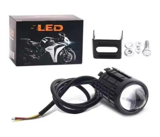 Farol de LED Universal para Motocicleta Lente Projetor Duas Cores ATV Scooter Luz de Condução Luz de Neblina Holofote Auxiliar