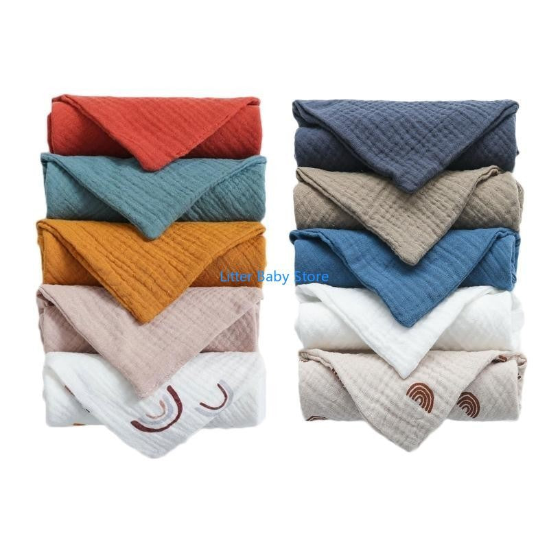 N80C 10Pcs Baby Square Towels Infants Wash Hand Face Towel Handkerchief Feeding Bib Burp Cloth Soft Crepe Muslin Saliva Towel