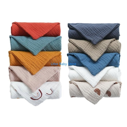 N80C 10Pcs Baby Square Towels Infants Wash Hand Face Towel Handkerchief Feeding Bib Burp Cloth Soft Crepe Muslin Saliva Towel