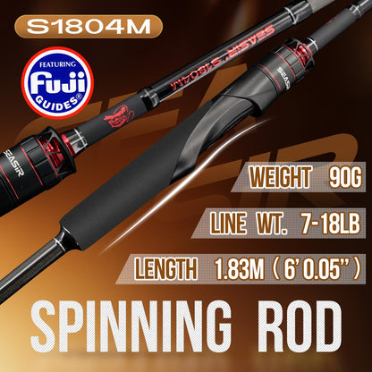 Vara de Pesca para Spining e Casting Seasir Salminus XF M/MH, Passadores FUJI O, 1,83M, Arrasto 7-9KG, 4 Partes, Alta Potência, Vara de Viagem Versátil