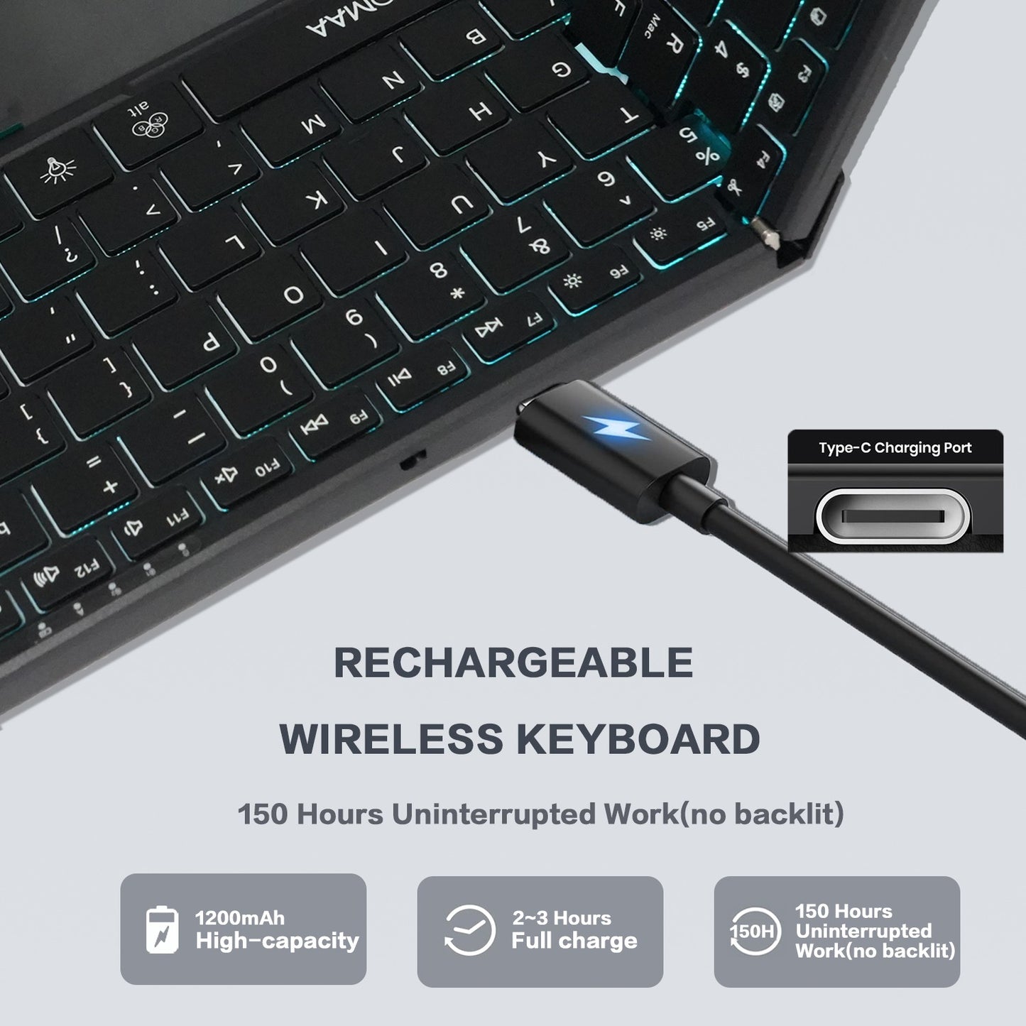 Portable Bluetooth Dual Mode Wireless Touchpad Keyboard with RGB Backlit,98Keys Foldable Office Keyboard for PC/Laptop/Mac-Black
