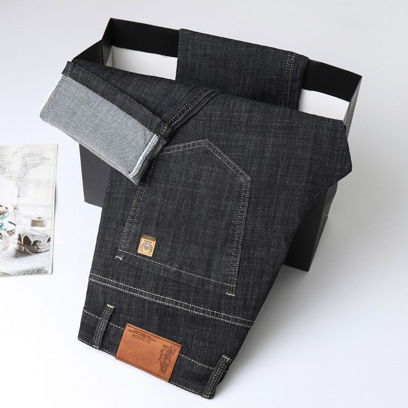 Light Blue Classic Business Casual Cotton Pants Fashion Breathable Denim Elastic Trousers Brand Men's Clothing Straight Jeans