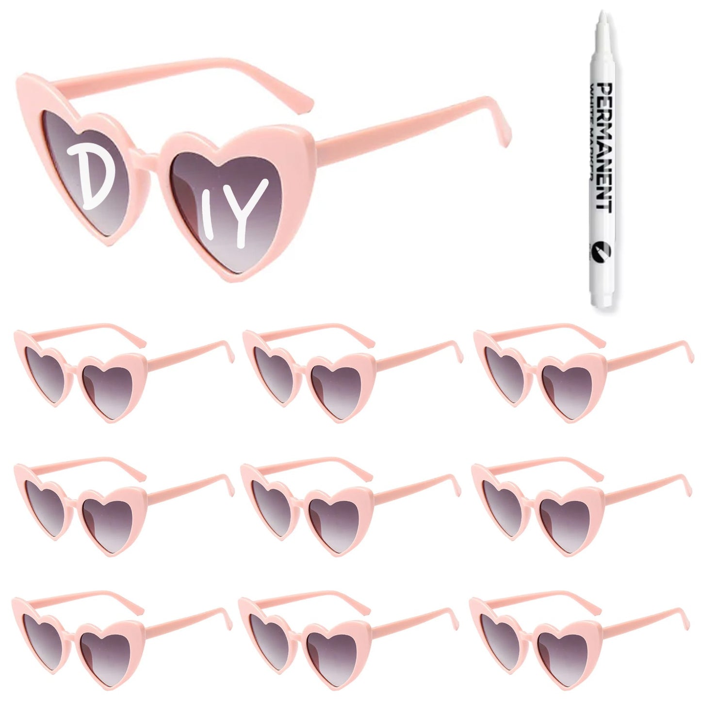 100-10Pcs DIY Wedding Sunglasses Personalised Heart Sunglasses with Pen Bachelorette Party Glasses Bridesmaid Gifts for Guests