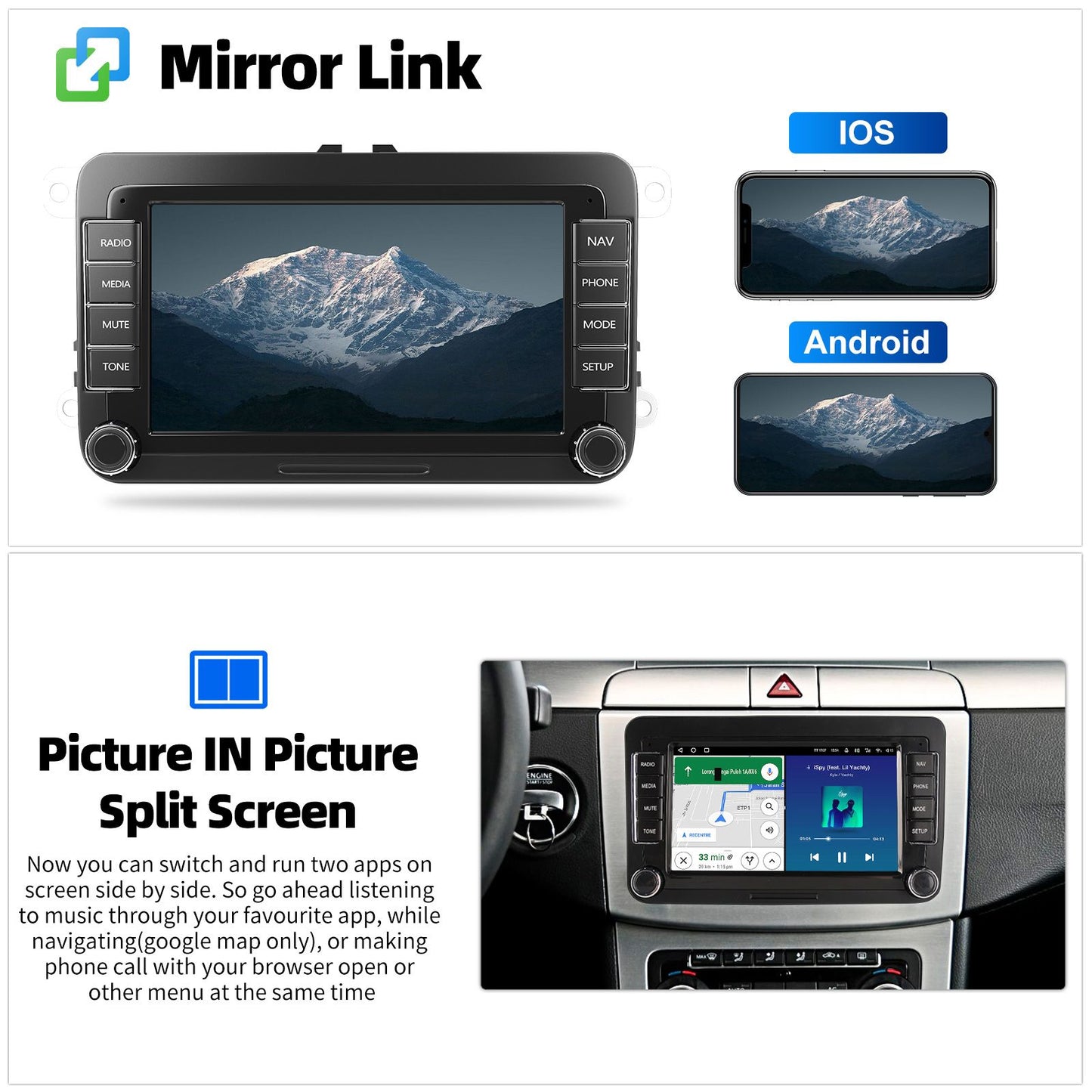 7" Car Stereo Android 14 For VW Volkswagen Jetta Passat Golf MK5 MK6 Apple Carplay GPS Navigation FM Radio WiFi SWC Head Unit BT