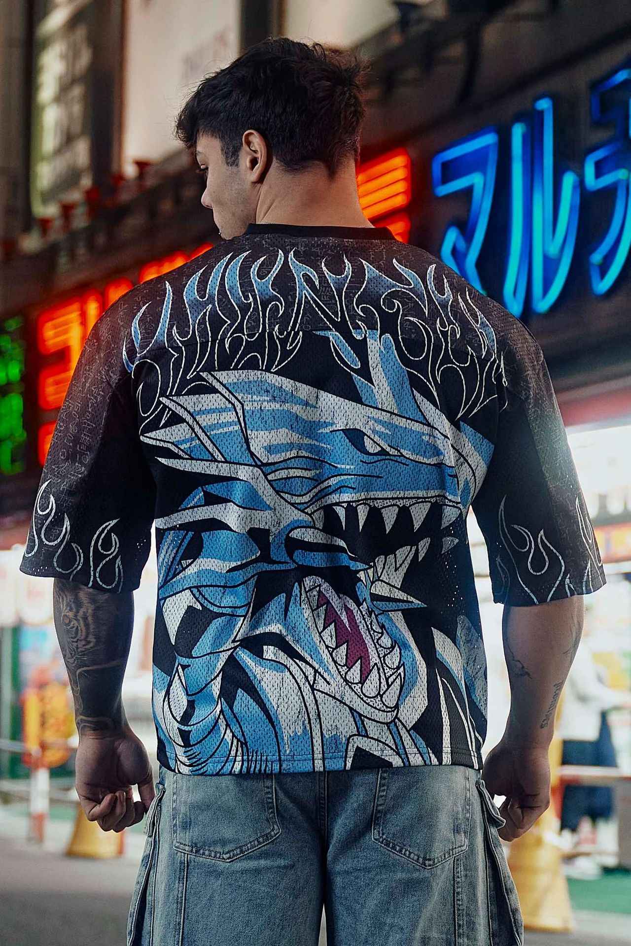 Young American oversized T-shirt summer new casual sports fitness quick drying breathable printed large mesh short sleeved shirt