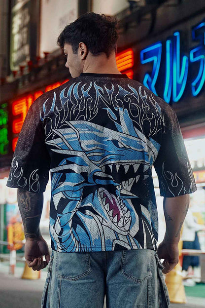 Young American oversized T-shirt summer new casual sports fitness quick drying breathable printed large mesh short sleeved shirt