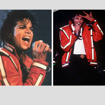 2016 Punk Novelty Rare Cool Men Red MJ Michael Jackson Thriller Open Stitch Vocal Concert Leather Fashion Jacket Outwear