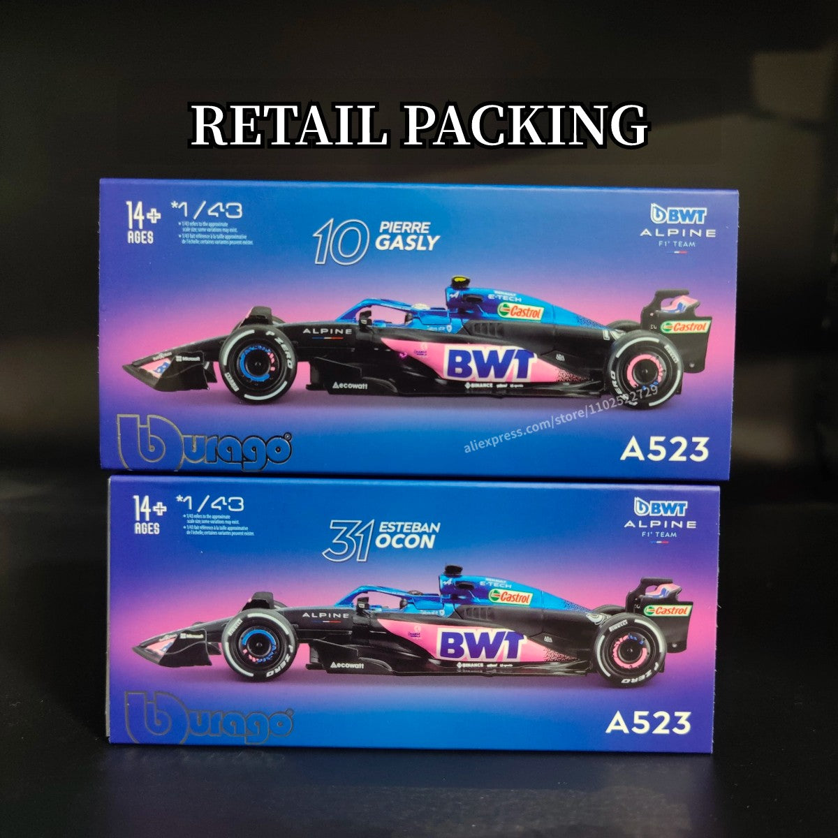 Bburago Alpine 2023 F1 A523 Carro Modelo com Vitrine Escala 1:43 Fórmula 1 Ferrari AMG Red Bull Racing Coleção de Miniaturas
