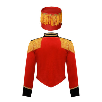 Boys Girls Drum Major Team Uniform Nutcrackers Costume Set Marching Band Tassel Jacket Coat Hat Outfits for Drummer Performance