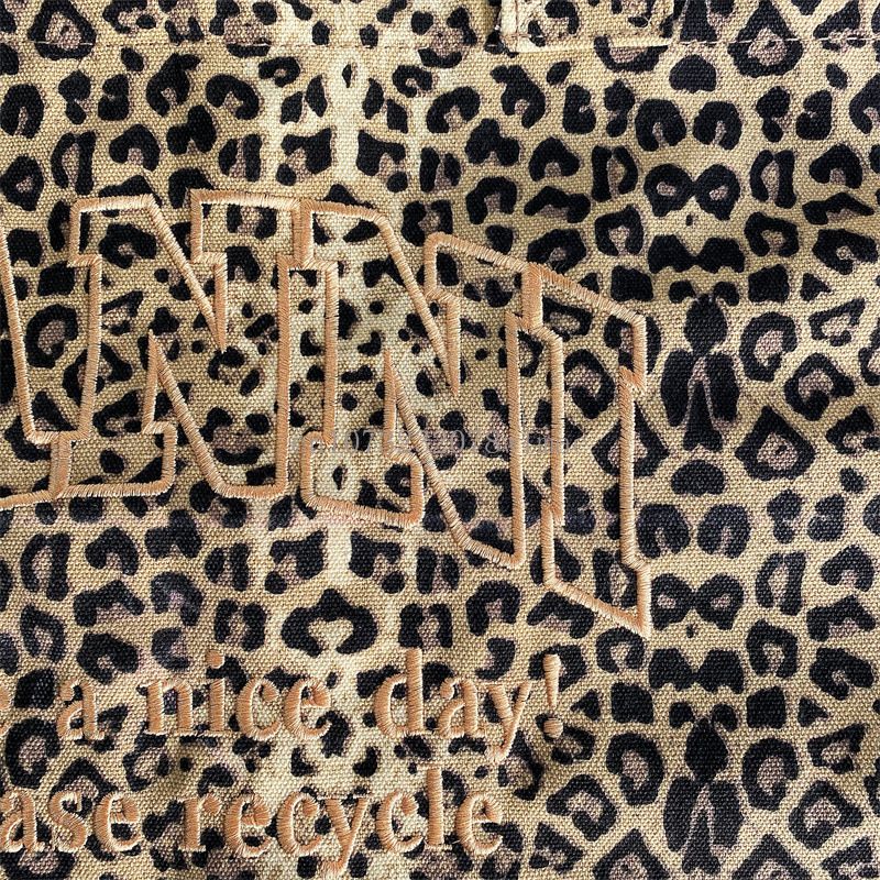 Korean Fashion Leopard Pattern Shoulder Bag Trendy Letter Embroidery Tote Bags Women Canvas Large Capacity Handbag Shopping Bags
