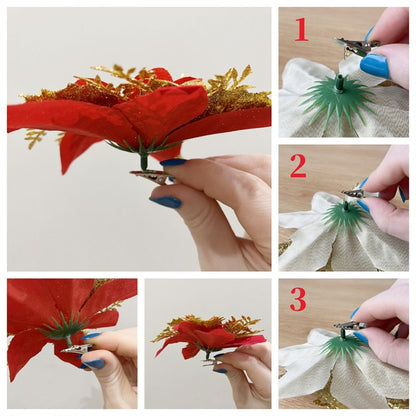 10pcs 14cm Glitter Poinsettia Christmas Artificial Flowers with Clips DIY Xmas Tree Ornaments Wreath Fireplace Decorations