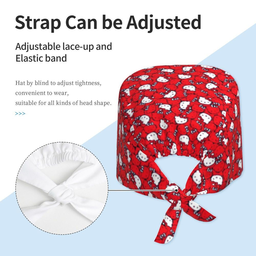 Touca Cirúrgica Personalizada Hello Kitty Equipe Médica Feminino Masculino Desenho Animado Personagem Para Chapéu de Chef Touca de Esfoliação
