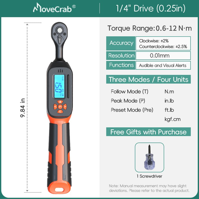 Chave de Torque Digital MOVECRAB 1.5-340 N.m com Valores Predefinidos, Precisão de 2%, Buzzer e Notificação por Flash LED