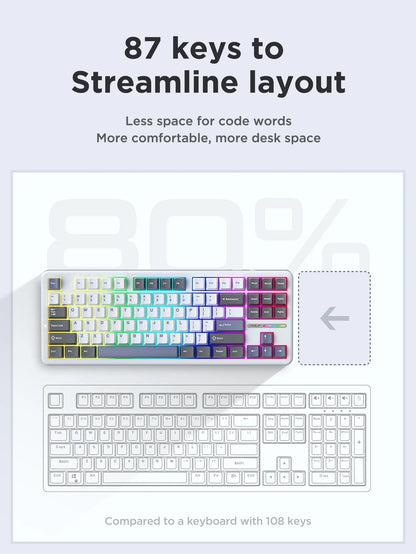 AULA F87 Pro Mechanical Keyboard 2.4g/Usb/Bluetooth Tri Mode Wireless 87 Key Rgb Pbt Gasket 5 Layer Silencing Full Key No Impact