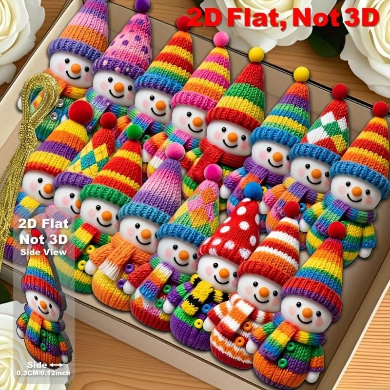 New··8/16Pcs 2D Christmas Snowman Pendants Wood Cartoon Xmas Tree Hanging Ornament DIY New Year Party Atmosphere Decor Supply